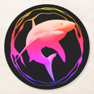 Great White Shark Graphic Design Round Paper Coaster