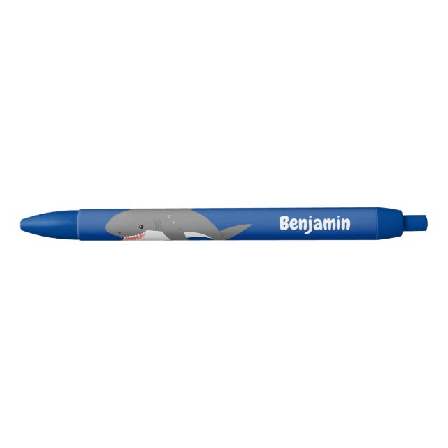Great white shark happy cartoon illustration black ink pen (Front)