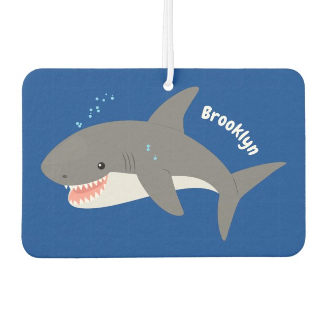 Great white shark happy cartoon illustration car air freshener (Front)