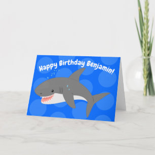 Great white shark happy cartoon illustration card