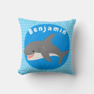 Great white shark happy cartoon illustration cushion