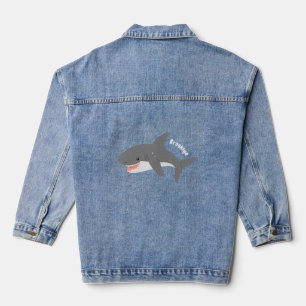 Great white shark happy cartoon illustration denim jacket