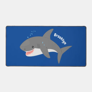 Great white shark happy cartoon illustration  desk mat