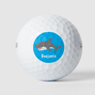 Great white shark happy cartoon illustration golf balls