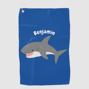 Great white shark happy cartoon illustration golf towel