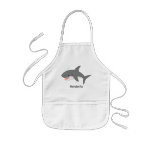 Great white shark happy cartoon illustration kids apron