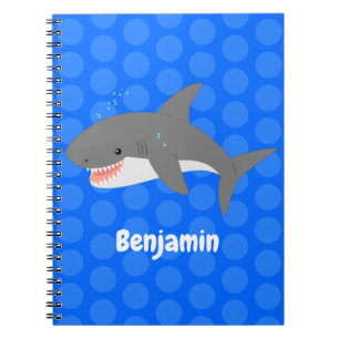 Great white shark happy cartoon illustration notebook