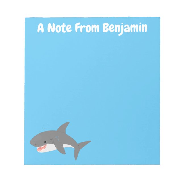 Great white shark happy cartoon illustration notepad (Front)