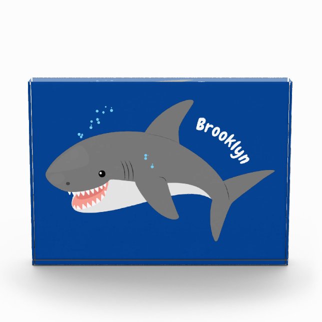 Great white shark happy cartoon illustration photo block (Front)