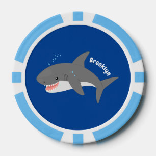 Great white shark happy cartoon illustration poker chips