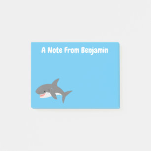 Great white shark happy cartoon illustration post-it notes