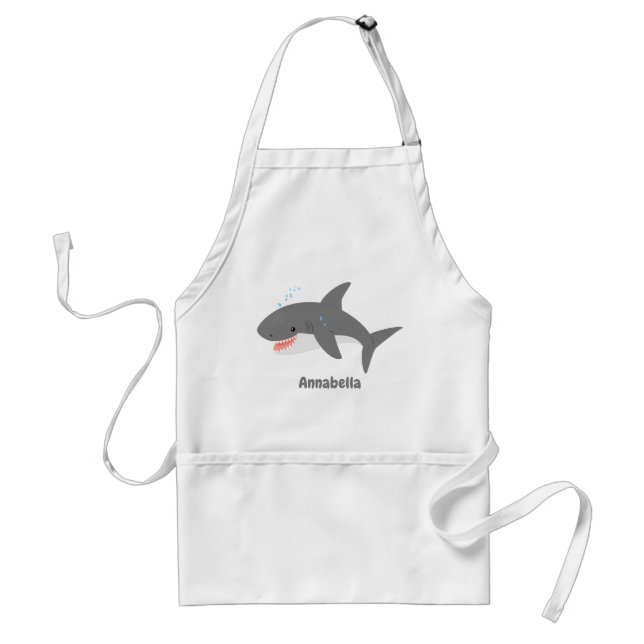Great white shark happy cartoon illustration standard apron (Front)