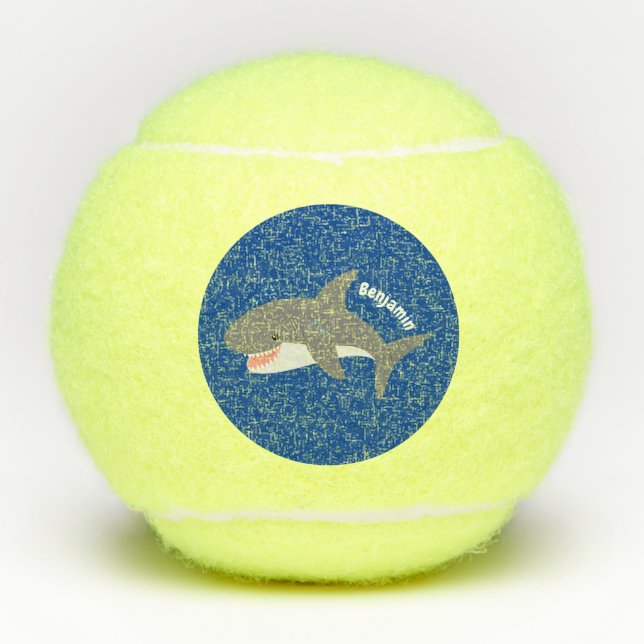 Great white shark happy cartoon illustration tennis balls (Front)