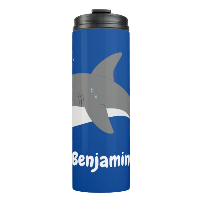 Great white shark happy cartoon illustration thermal tumbler (Front)