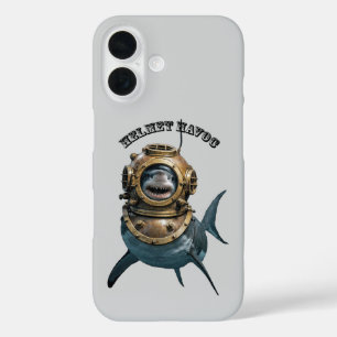 Great White Shark Inside of a Diving Helmet URM iPhone 16 Case