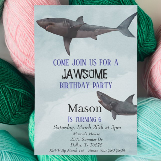 Great White Shark Jawsome Child's Birthday Invitation (Creator Uploaded)