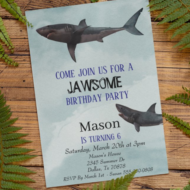 Great White Shark Jawsome Child's Birthday Invitation (Creator Uploaded)