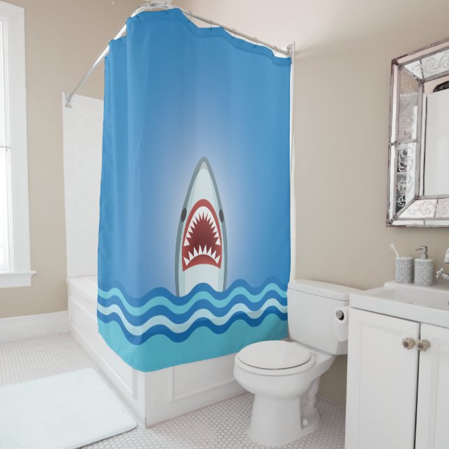 Great White Shark Leaps from the Waves Shower Curtain (In Situ)