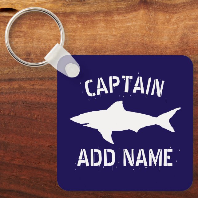Great white shark logo personalised boat captain  key ring (Front)