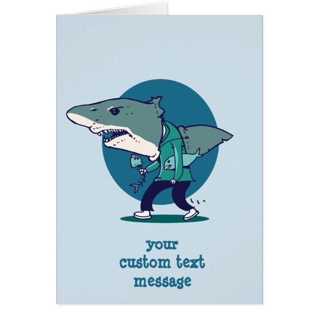 great white shark man walking funny cartoon (Front)