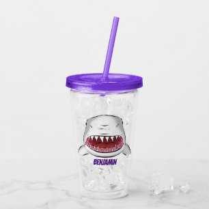 Great white shark mean cartoon illustration acrylic tumbler