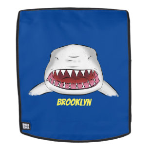 Great white shark mean cartoon illustration backpack