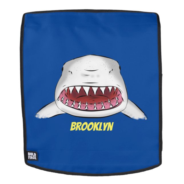 Great white shark mean cartoon illustration backpack (Removable Face)