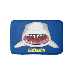 Great white shark mean cartoon illustration bath mat