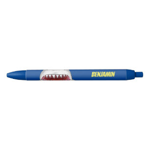 Great white shark mean cartoon illustration black ink pen