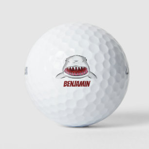 Great white shark mean cartoon illustration golf balls