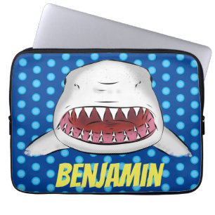 Great white shark mean cartoon illustration laptop sleeve