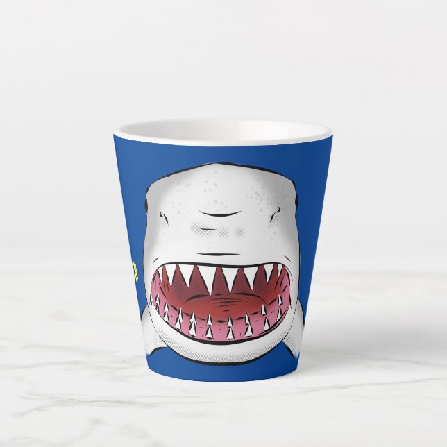 Great white shark mean cartoon illustration latte mug (Front)