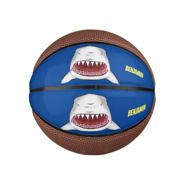 Great white shark mean cartoon illustration mini basketball (Front)