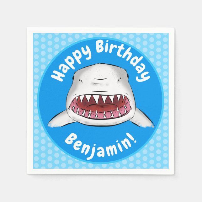 Great white shark mean cartoon illustration napkin (Front)