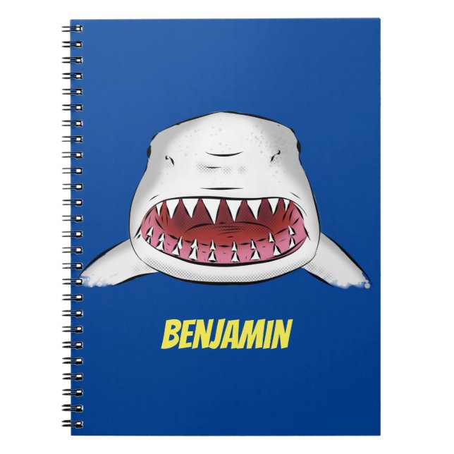 Great white shark mean cartoon illustration notebook (Front)