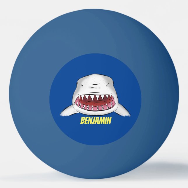 Great white shark mean cartoon illustration  ping pong ball (Front)
