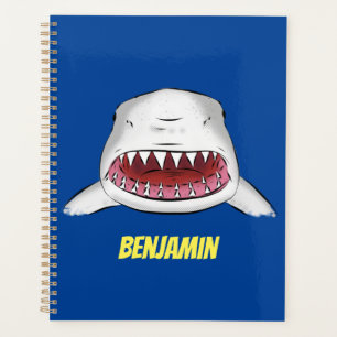 Great white shark mean cartoon illustration planner
