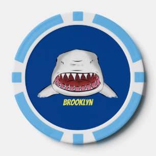 Great white shark mean cartoon illustration poker chips