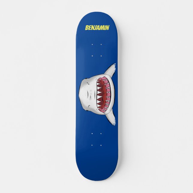 Great white shark mean cartoon illustration skateboard (Front)