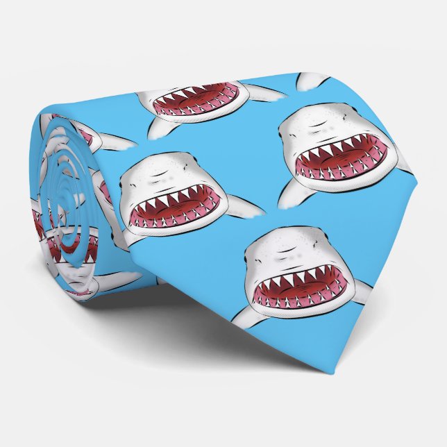 Great white shark mean cartoon illustration tie (Rolled)