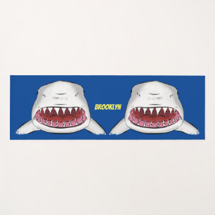 Great white shark mean cartoon illustration yoga mat