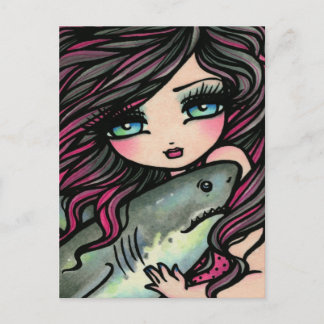 Great White Shark Mermaid Fantasy Art Postcard