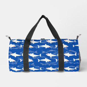 Great White Shark Navy Green Monogram Print Cut Duffle Bag