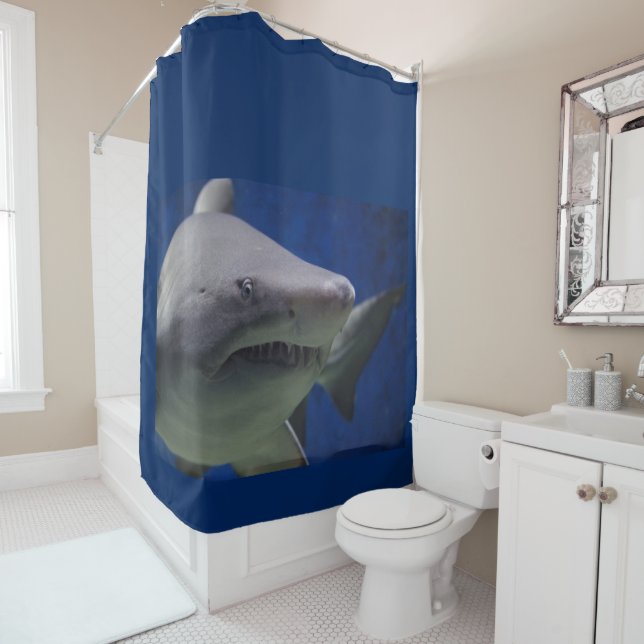 Great White Shark Ocean Sea design Shower Curtain (In Situ)