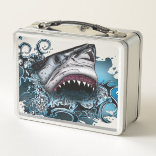Great White Shark Ocean Wave Stainless Steel Lunch Metal Lunch Box