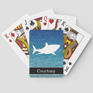Great White Shark on Ocean Background with Name Playing Cards