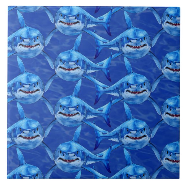 Great White Shark Pattern  Ceramic Tile (Front)