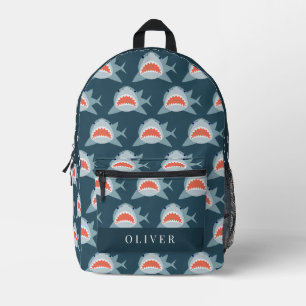 Great White Shark Pattern Navy Blue Boy Printed Backpack
