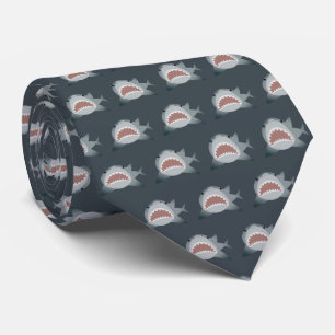 Great White Shark Pattern Navy Blue Tie