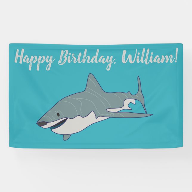 Great White Shark Personalised Birthday Party Banner (Horizontal)